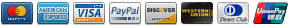 MasterCard, AMEX, VISA, PayPal, Discover