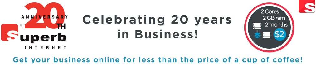 Superb Internet 20th Anniversary Cloud Hosting Promo